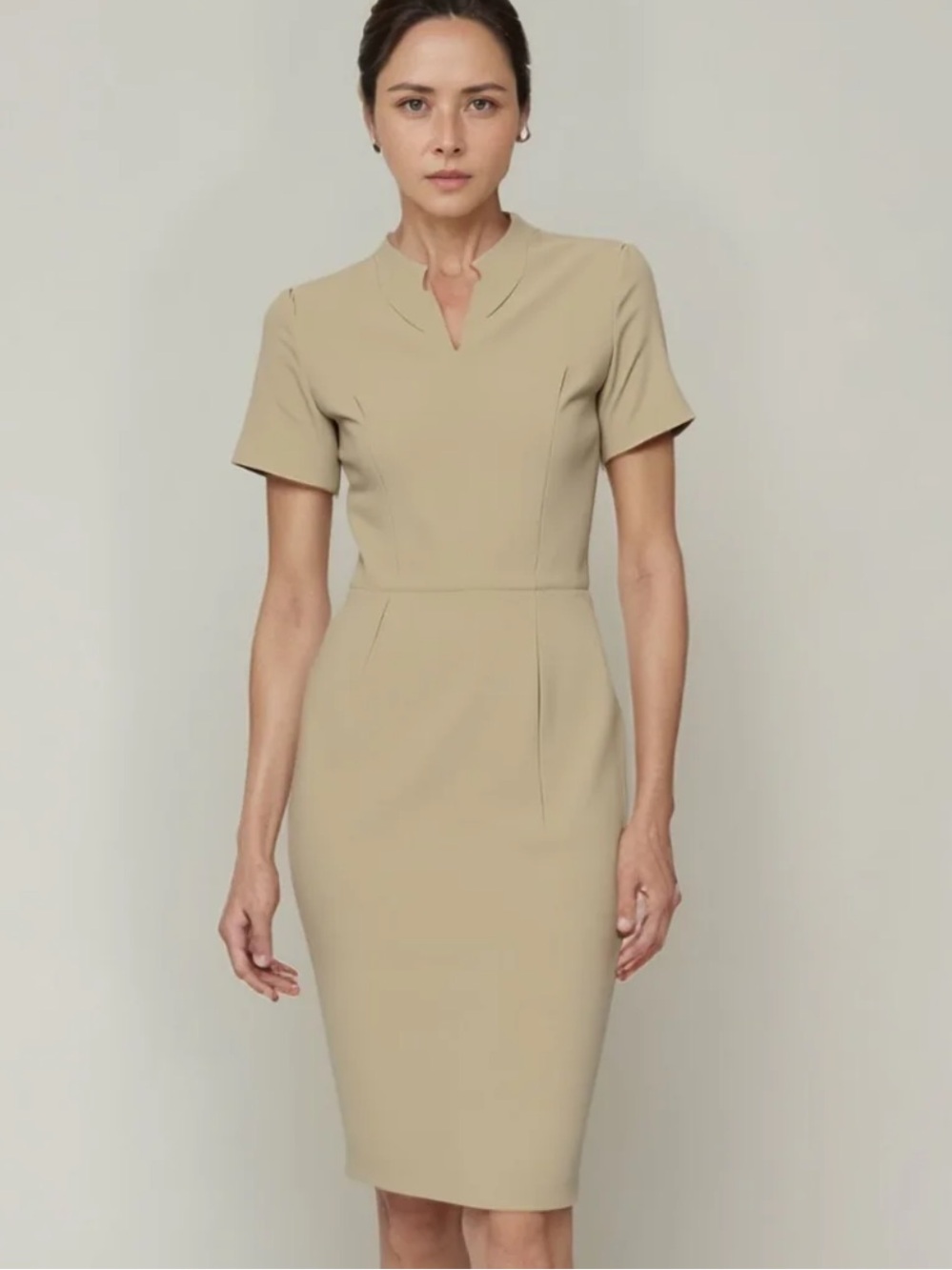 Lafayette 148 New York Notch-Neck Sheath Dress in Beige